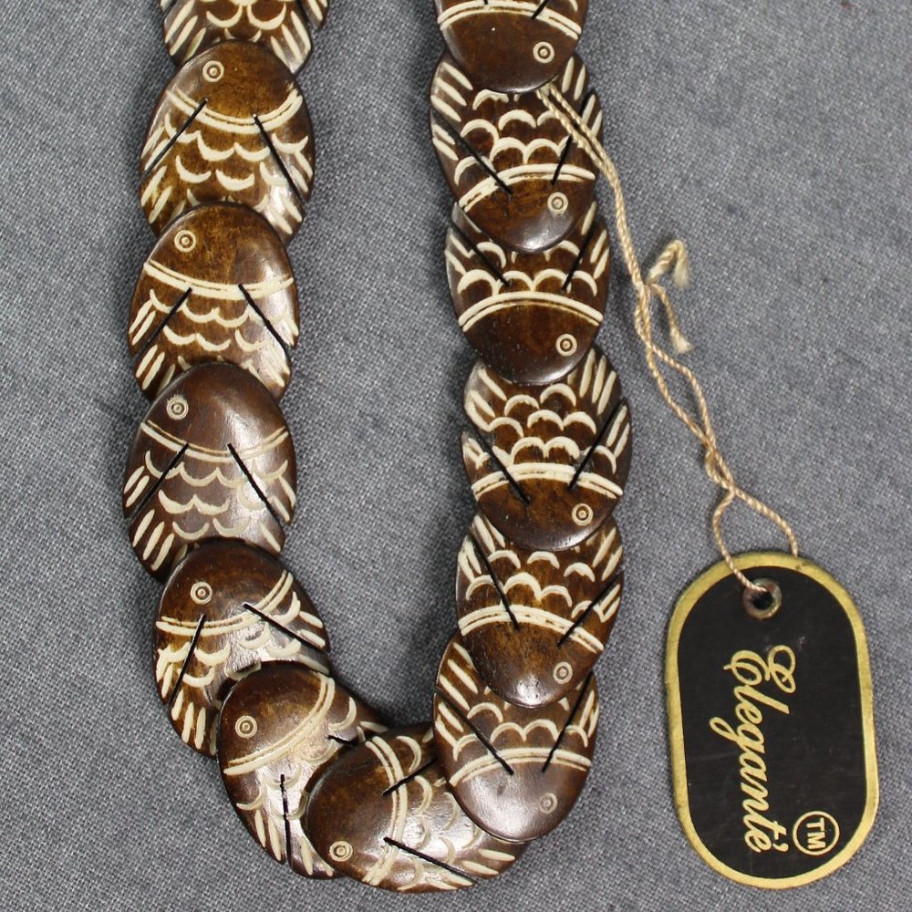 Vintage Wooden Fish Necklace from Elegante (NWT)